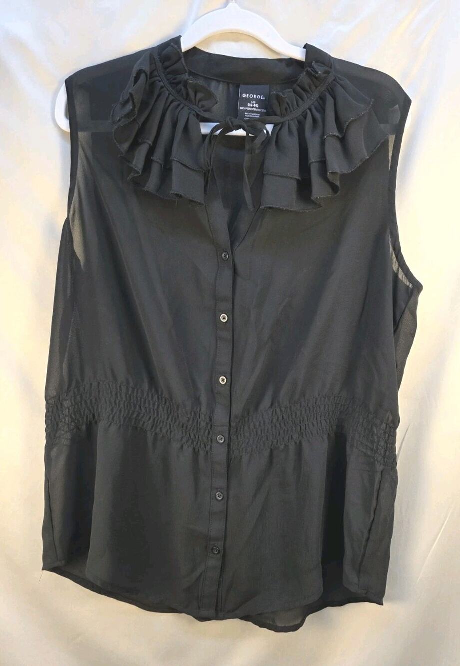 George Women's Large (12-14) Black Semi Sheer Sleeveless Blouse Goth Romance